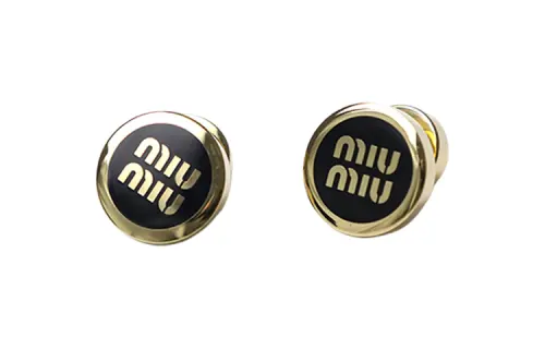 MIU MIU Metal Enamel Stud Earrings Women's Gold/Black