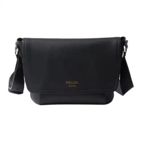 PRADA Leather Crossbody Bag, Shoulder Bag Men's Black