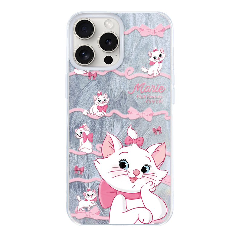 Disney Disney ABS+PC material Lady Mary Cat ins style light luxury high-end feather yarn pattern cold wind laser mobile phone case suitable for Apple/apple 15/14/13/PLUS/PRO/MAX