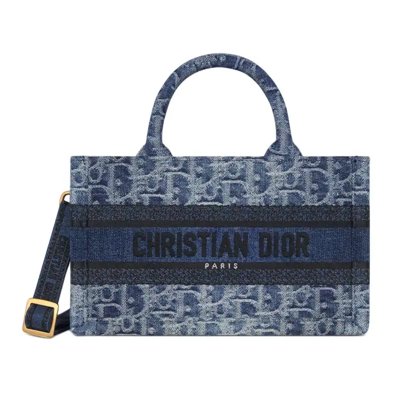 DIOR BookTote Oblique Jacquard Fabric Handbag Mini Women's Blue