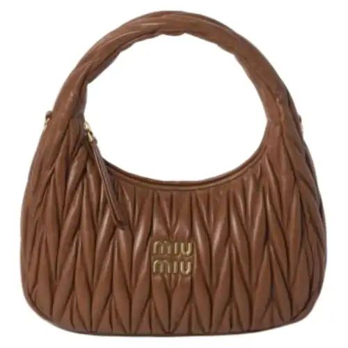 MIU MIU Wander Lambskin Hobo Bag, Shoulder Bag, Crossbody Bag, Handbag Women's Cognac Brandy