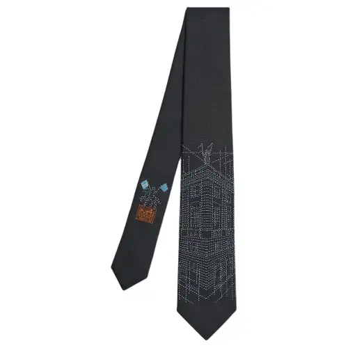 HERMES Mulberry Silk Ties Men's Blue