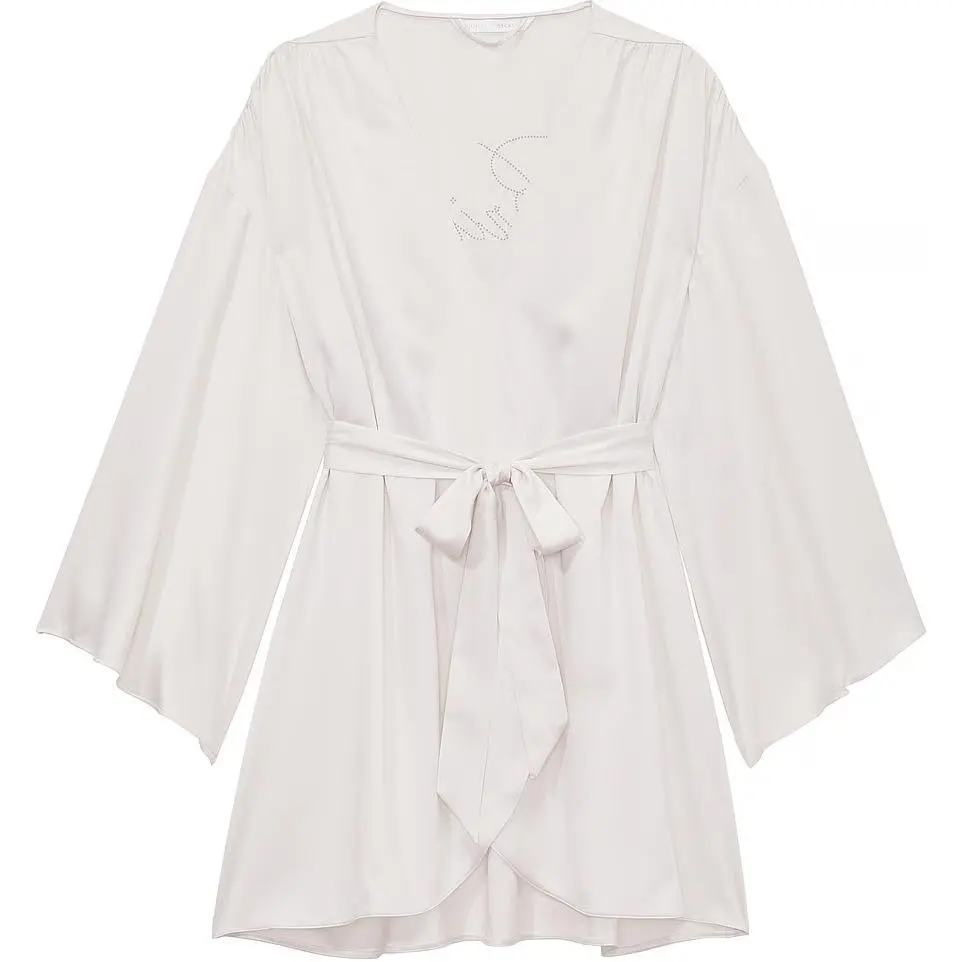 Victoria's Secret Bride Embellished Satin Short Robe Sleep Robe Women's Coconut White