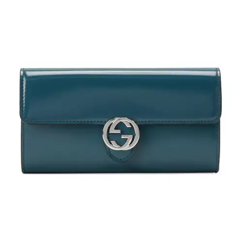 GUCCI Patent Leather Wallet Regular Women's Dark Blue