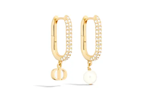 DIOR Metal, Crystal, Resin Pearl Earrings Women's Gold