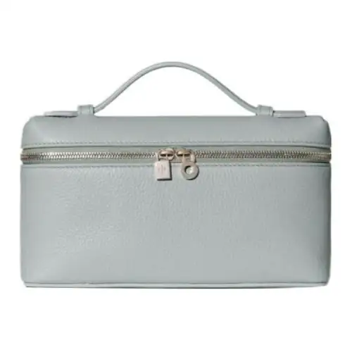 Loro Piana ExtraPocket Grain Calfskin Makeup Bag Small Square Bag Handbag, Shoulder Bag Women's Eucalyptus & Light Blue