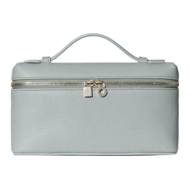 Loro Piana ExtraPocket Grain Calfskin Makeup Bag Small Square Bag Handbag, Shoulder Bag Women's Eucalyptus & Light Blue