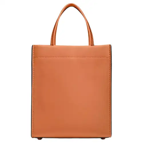 COACH Cashin Tanned Leather Tote Bag, Shopping Bag, One Shoulder Handbag Mini Women's Brass & Orange