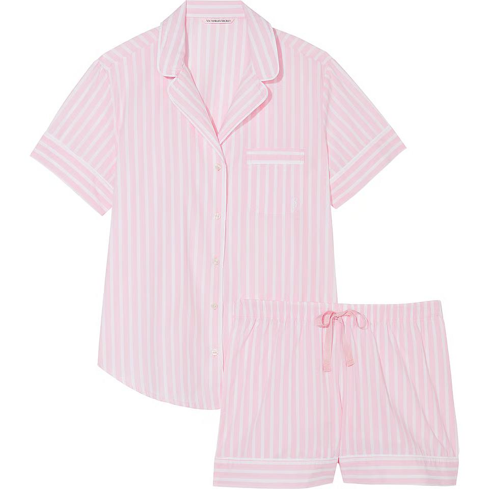 Victoria's Secret Victoria's Secret Cotton Short Pajama Set/Ps Cotton Loose Pocket Short Sleeve Pajama Set Women's Pink Stripes