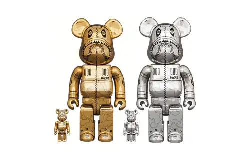 BE@RBRICK X SORAYAMA x BAPE(R) 1000%400%100% CAMO SHARK shark high luxury gold/silver trendy doll 7cm/28cm