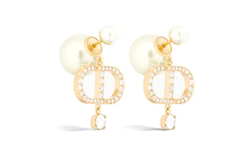 DIOR Metal, Crystal, Resin Pearl Earrings Women's Gold