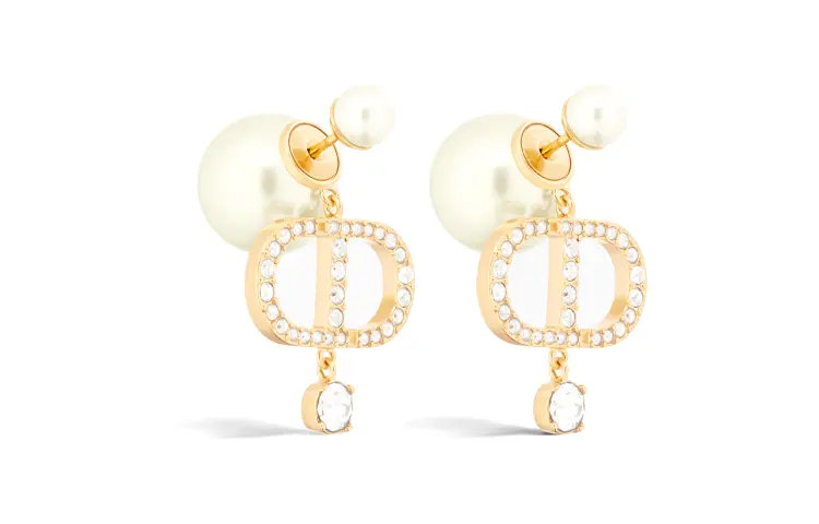 DIOR Metal, Crystal, Resin Pearl Earrings Women's Gold