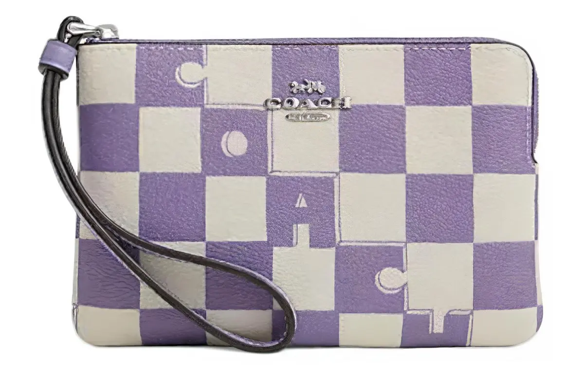 COACH Corner Zip Artificial Leather Clutches Small Women's Violet & Chalk White