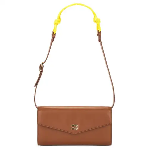 MIU MIU Smooth Leather Wallet, Handbag, Shoulder Bag Women's Cognac & Yellow