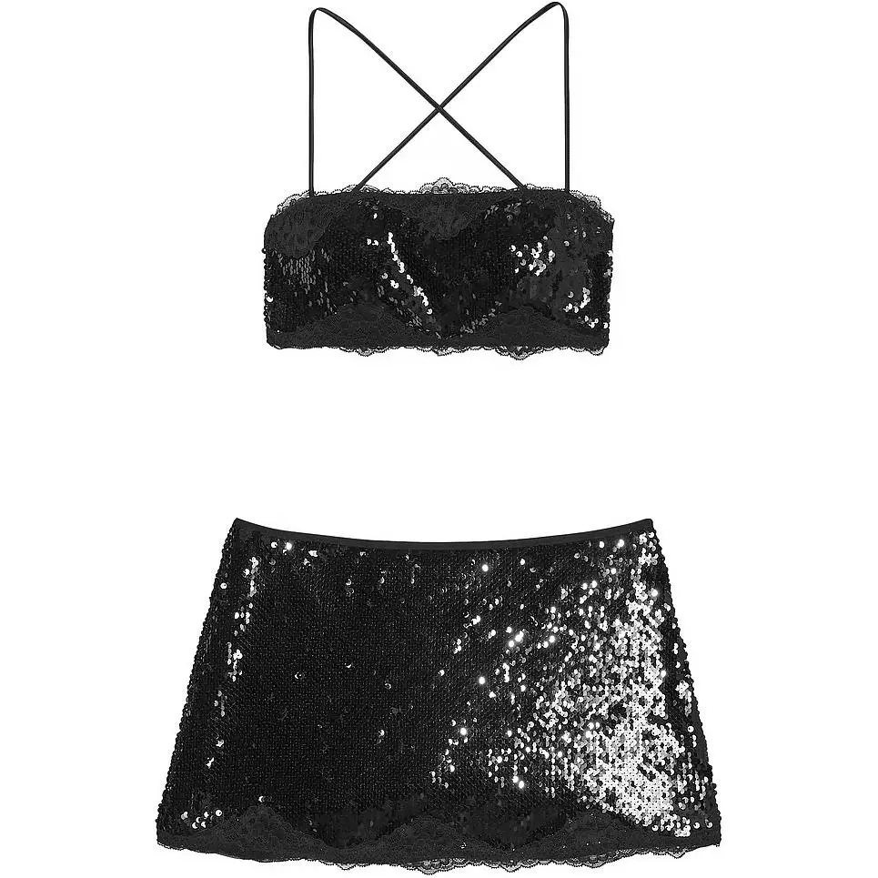 Victoria's Secret PINK/VICTORIA'SSECRET Sequin Bralette &Mini Skirt Set Underwear Set Women's Black