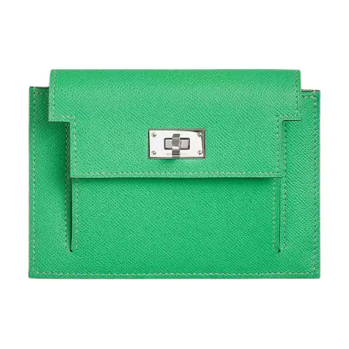 HERMES Kelly Pocket Madame Calfskin Wallet Women's 0Z Vert Comics Comic Green