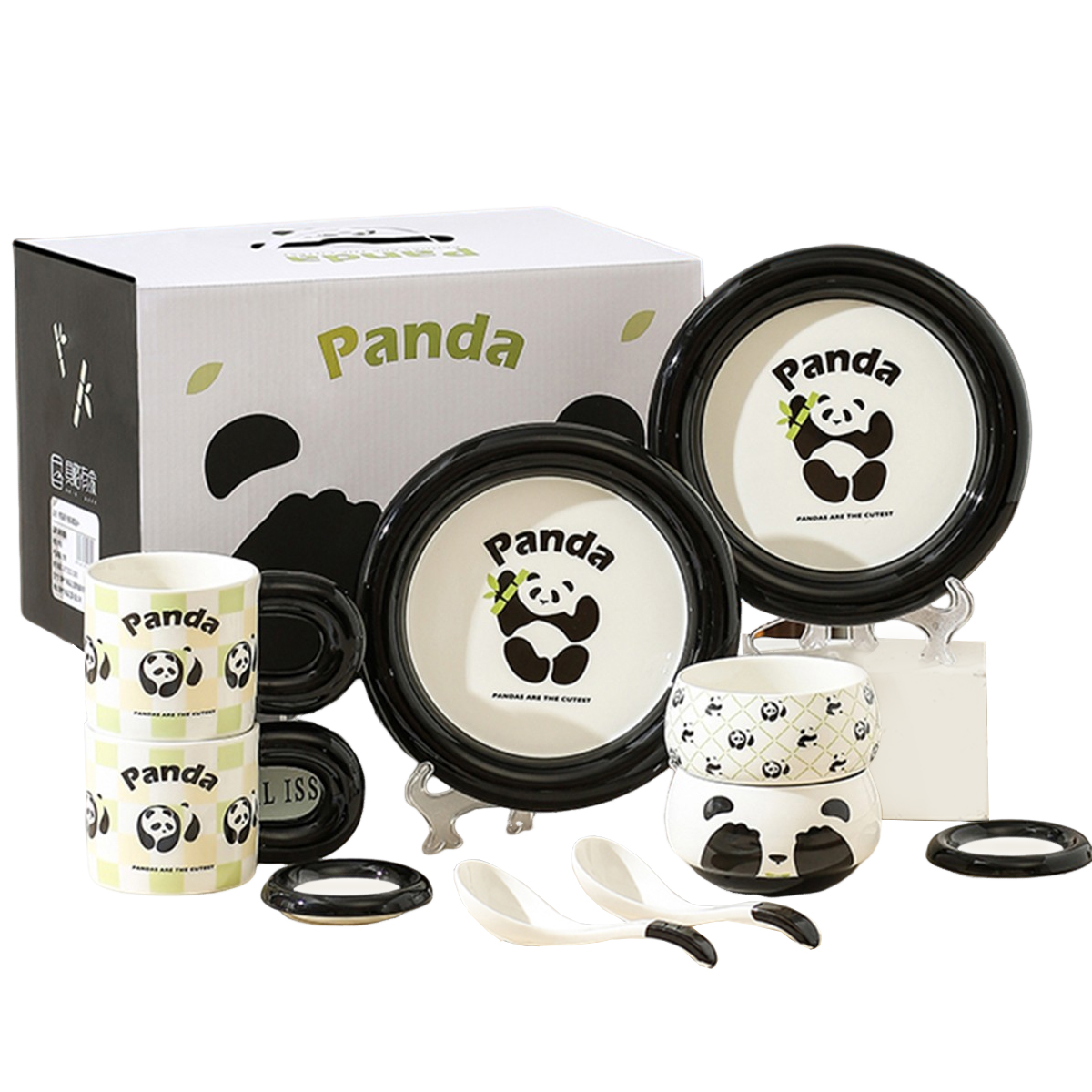KAWASIMAYA KAWASIMAYA Panda tableware set, mugs, dishes and dishes for home use, practical and cute, food for one person, housewarming companion, meal bowl gift box