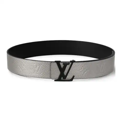 LOUIS VUITTON Initiales Leather Belts Men's Silver/Black Width 4cm