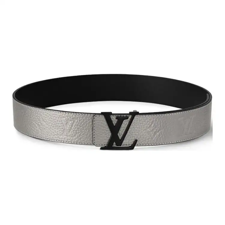 LOUIS VUITTON Initiales Leather Belts Men's Silver/Black Width 4cm