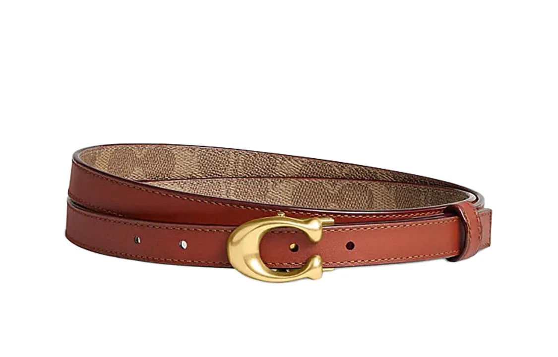 COACH Cow Leather Belts Women's Brown Width 2cm