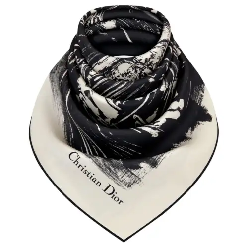 DIOR Patterned Print Silk Twill Scarves Women's Black