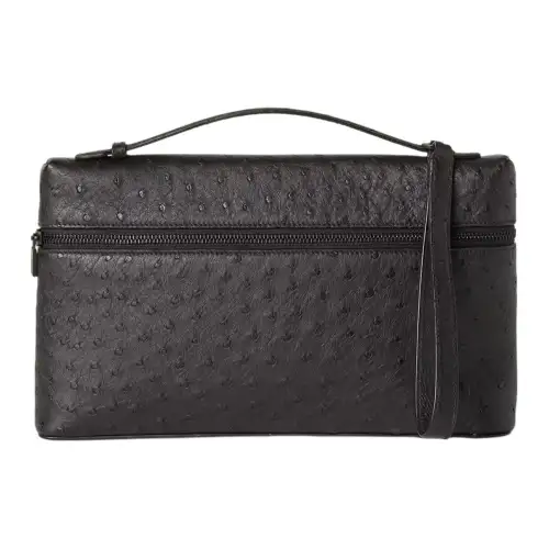Loro Piana Ostrich Leather Handbag Men's Black