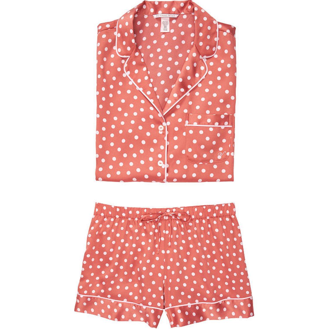 Victoria's Secret Victoria's Secret Satin Short Pajama Set/Red polka dot print set Satin short-sleeved top mid-waist shorts pajama set women's red polka dot print