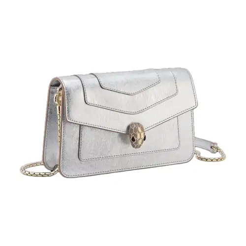 BVLGARI Serpenti Forever Calfskin Wallet Women's Silver