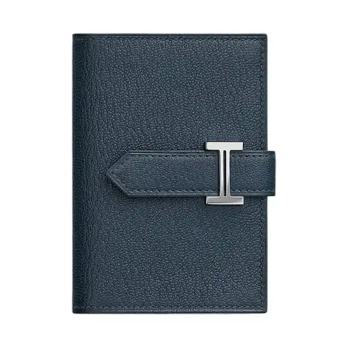 HERMES Bearn Mysore Goat Skin Wallet Mini Women's Deep Sea Blue