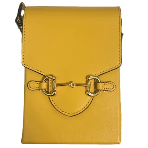 GUCCI Horsebit 1955 Horsebit Cow Leather Cell Phone Pouch, Crossbody Bag, Shoulder Bag Unisex Yellow