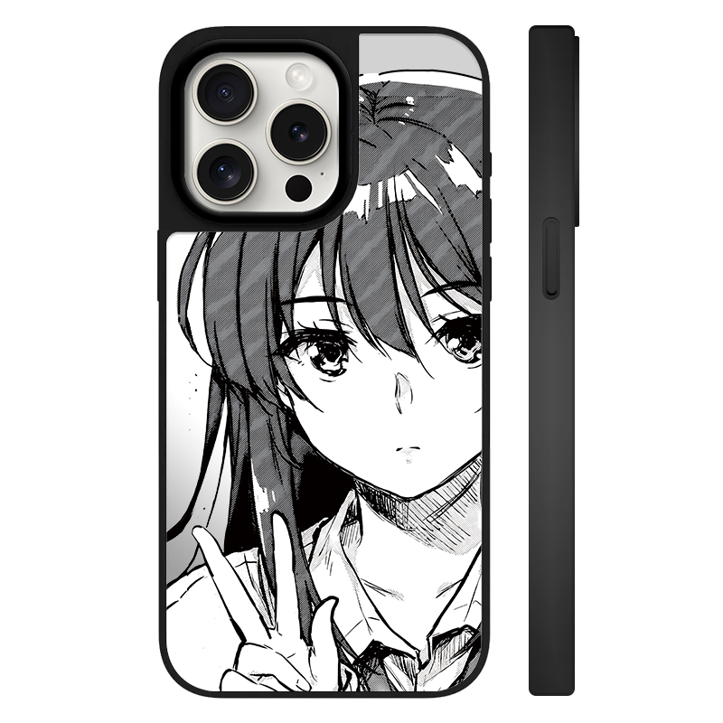 Leather chain ABS+PC material, Mai Sakurajima-senpai's hand-painted anime Japanese manga Internet celebrity mirror ins makeup mirror trendy high-end all-inclusive mobile phone case suitable for Apple/apple 15/14/13/PLUS/PRO/MAX