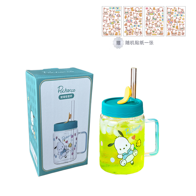 Sanrio, hello kitty, high quality cartoon capacious straw with glass, for beloved, 800 ml