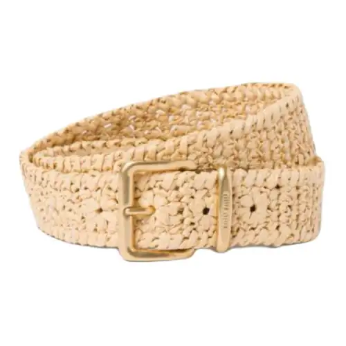 MIU MIU Woven Design, Pin Buckle Metal Leather Belts Women's Beige Width 3.5CM