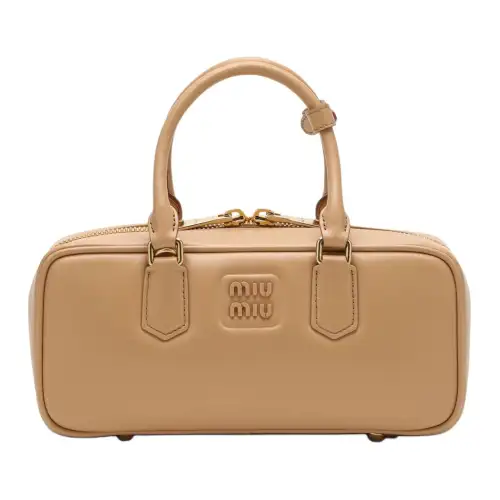 MIU MIU Arcadie Leather With Polyester One Shoulder Handbag Women's Beige