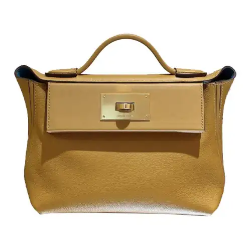 HERMES 24/24 Evercolor & Swift Calf Handbag, Shoulder Bag, Crossbody Bag Mini Women's Caramel & Denim Blue