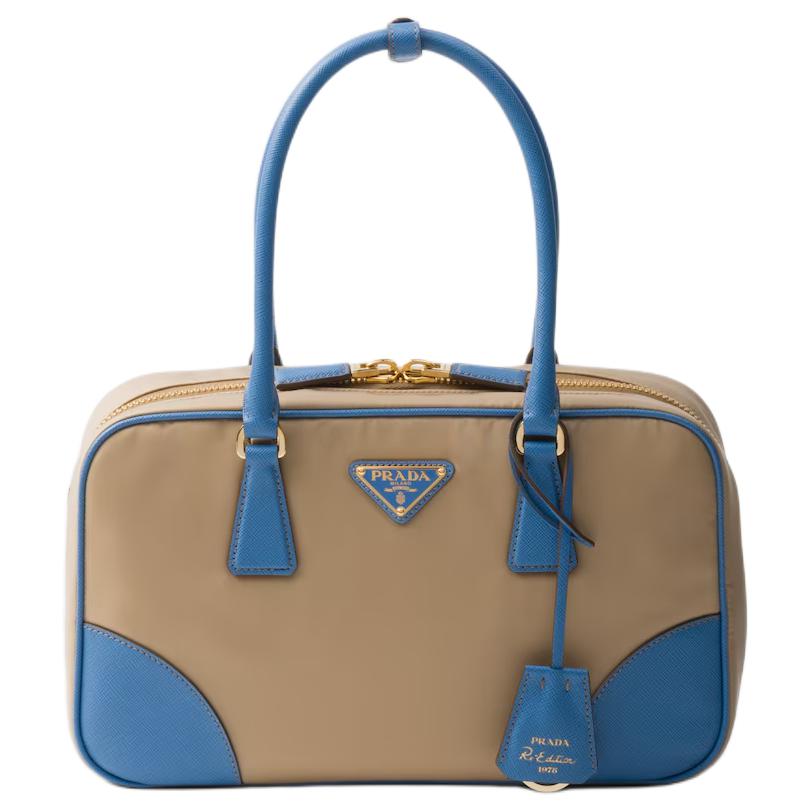 Женская сумка Prada Re-Edition 1978 (бежево-синяя)