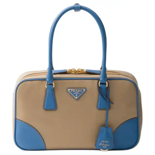 PRADA Re Edition Nylon With Leather Shoulder Bag, Crossbody Bag, Handbag Medium Women's Camel & Blue