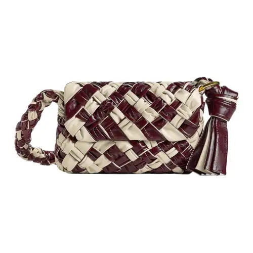 Bottega Veneta Kalimero Calfskin Crossbody Bag, Shoulder Bag Women's Maris Sal White & Burgundy