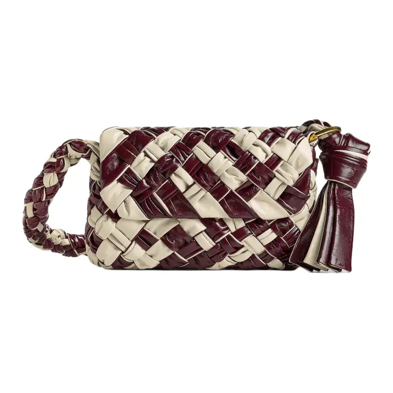 Bottega Veneta Kalimero Calfskin Crossbody Bag, Shoulder Bag Women's Maris Sal White & Burgundy