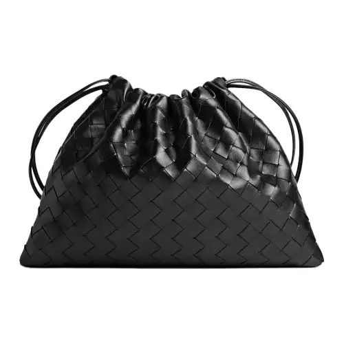 Bottega Veneta Cow Leather Clutch Medium Women's Black