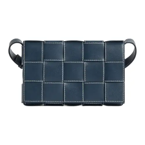 Bottega Veneta CASSETTE Cow Leather Shoulder Bag, Crossbody Bag Medium Men's Dark Blue & Natural