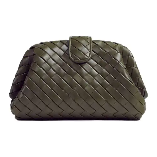 Bottega Veneta Sheepskin One Shoulder Crossbody Clutch Women's Khaki
