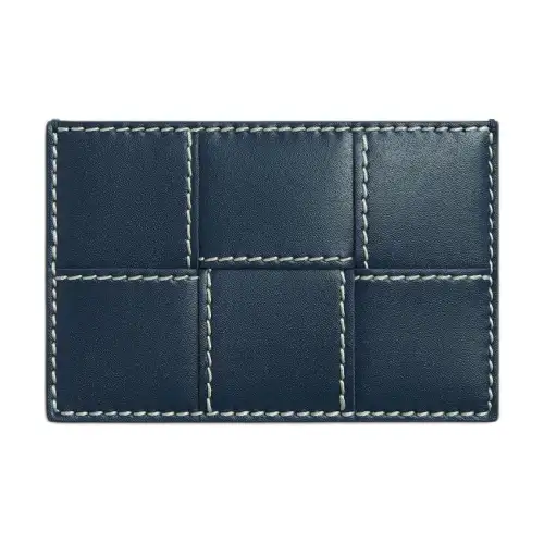 Bottega Veneta CASSETTE Cow Leather Card Holder Men's Dark Blue & Natural