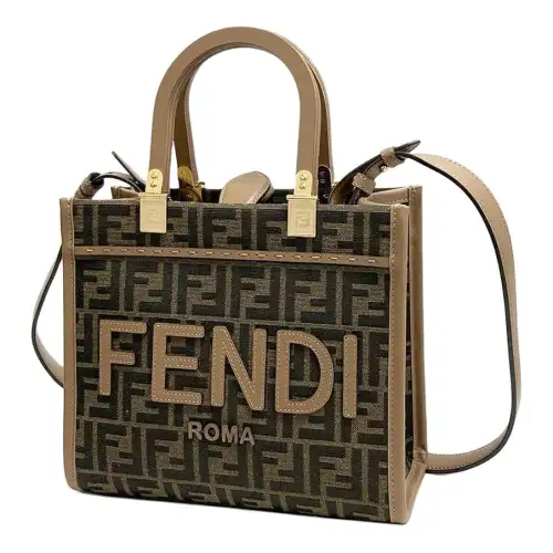 FENDI Sunshine Polyamide Tote Bag, Shopping Bag, Shoulder Bag, Crossbody Bag, Handbag Small Women's Brown