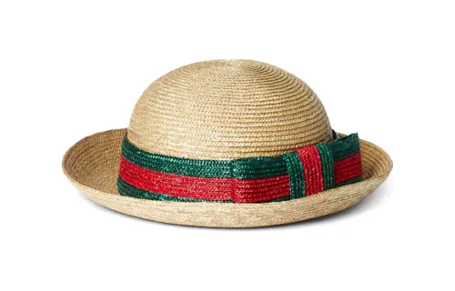 GUCCI Web Straw Bucket Hats Kids' Khaki