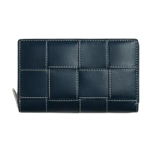 Bottega Veneta CASSETTE Cow Leather Wallet Men's Dark Blue & Natural