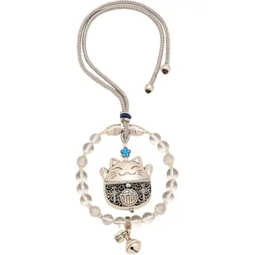Houmo homooful silver jewelry S999 pure silver lucky cat car pendant white crystal high-end car perfume aromatherapy universal