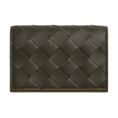 Bottega Veneta Intrecciato Cow Leather Card Holder Men's Khaki & Dark Chestnut Brown