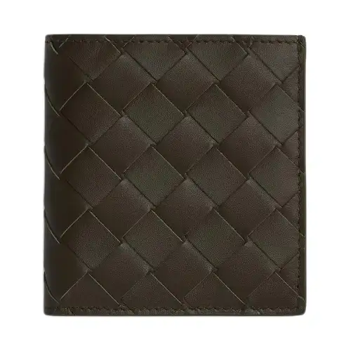 Bottega Veneta Intrecciato Cow Leather Wallet Men's Khaki & Dark Chestnut Brown
