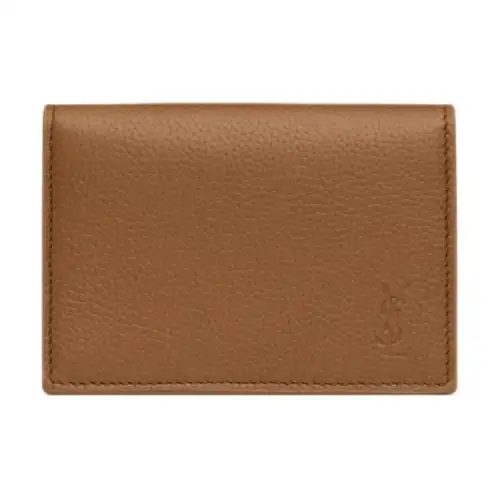SAINT LAURENT Cassandre Grain Leather Card Holder Men's Brown